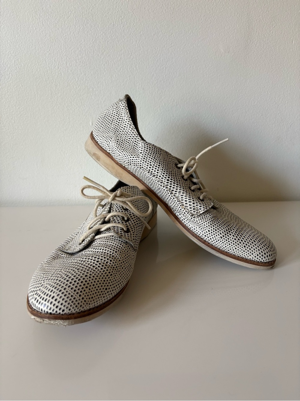 Rollie Derby White and Navy Leather Oxfords
